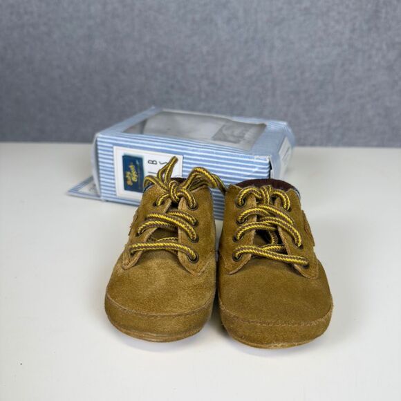 Vintage 1999 Osh Kosh Infant Newborn Size 1 Chamois Brown Booties Boots Laced Up - Picture 1 of 8